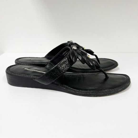 Vera Wang Lavender Leather Sandals 8.5 Black Rhinestone - Picture 7 of 9